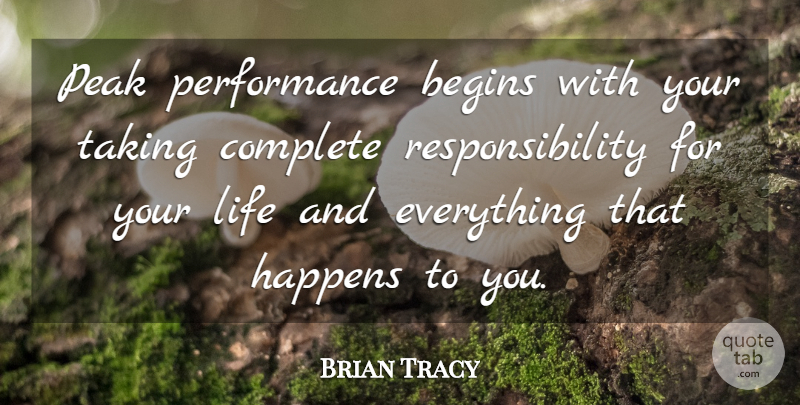 Brian Tracy Quote About Responsibility, Peak Performance, Performances: Peak Performance Begins With Your...