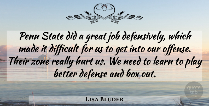 Lisa Bluder Quote About Box, Defense, Difficult, Great, Hurt: Penn State Did A Great...