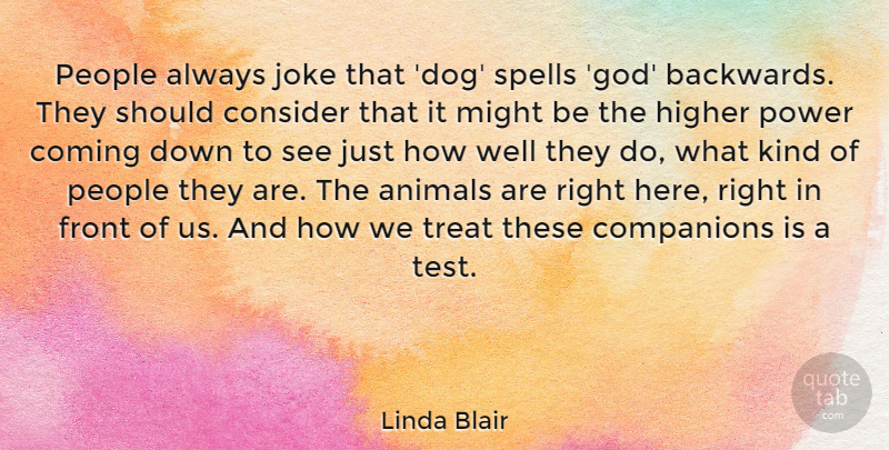 Linda Blair Quote About Religious, Dog, Animal: People Always Joke That Dog...