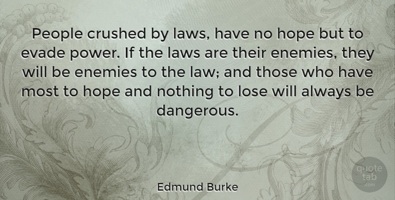 Edmund Burke Quote About Crushed, Enemies, Hope, Laws, Legal: People Crushed By Laws Have...