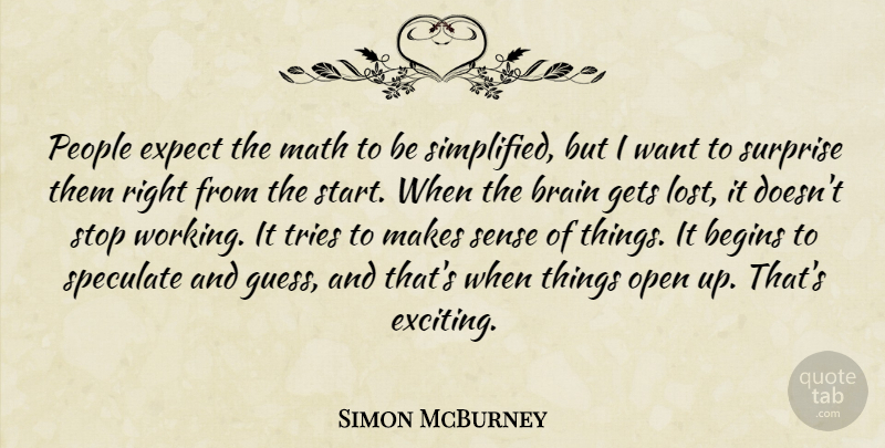 Simon McBurney Quote About Math, People, Brain: People Expect The Math To...