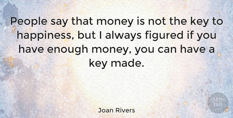 Joan Rivers Quote About Happiness, Money, Funny Life: People Say That Money Is...