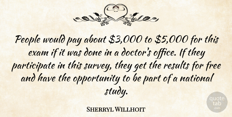 Sherryl Willhoit Quote About Exam, Free, National, Office, Opportunity: People Would Pay About 3...