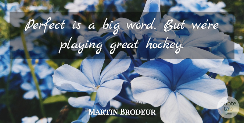 Martin Brodeur Quote About Great, Perfect, Playing: Perfect Is A Big Word...