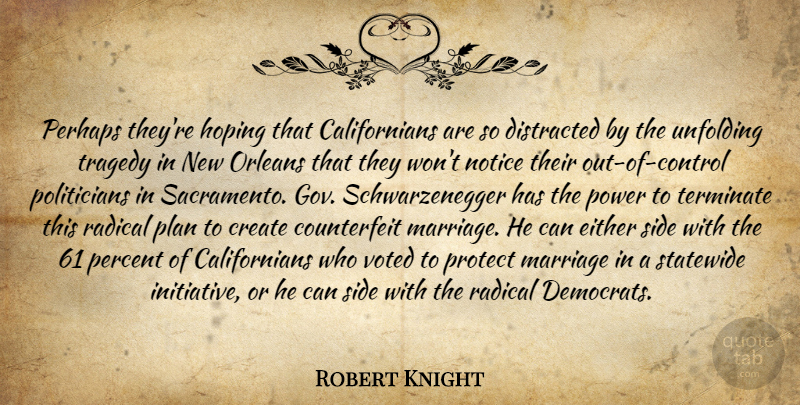 Robert Knight Quote About Create, Distracted, Either, Hoping, Marriage: Perhaps Theyre Hoping That Californians...