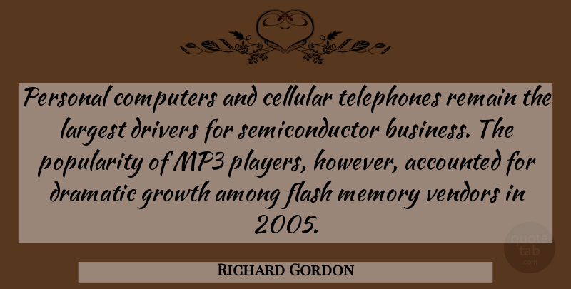 Richard Gordon Quote About Among, Computers, Dramatic, Drivers, Flash: Personal Computers And Cellular Telephones...