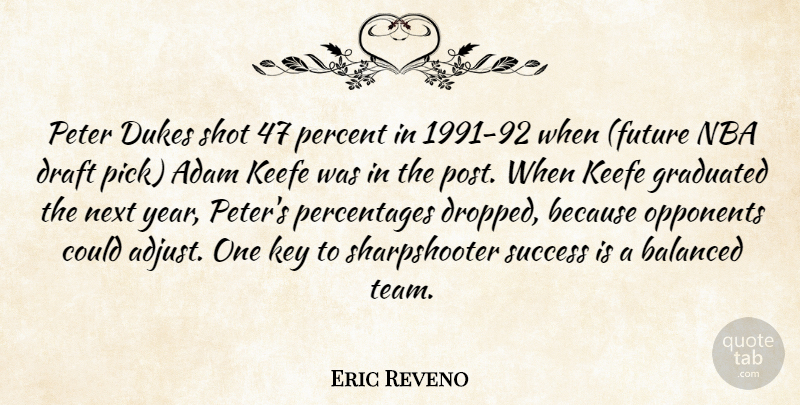 Eric Reveno Quote About Adam, Balanced, Draft, Dukes, Future: Peter Dukes Shot 47 Percent...