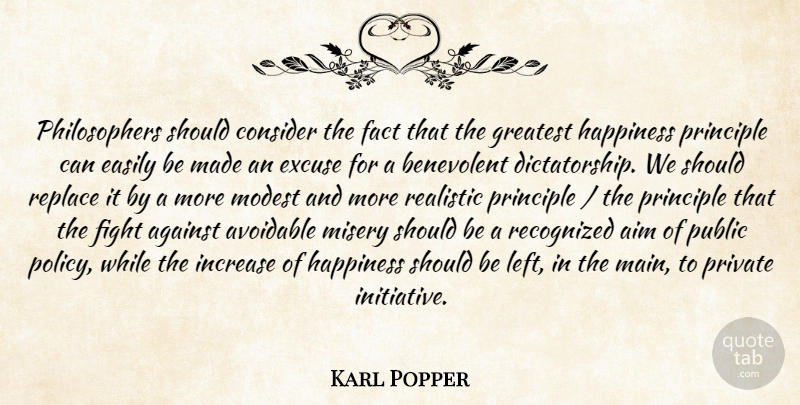 Karl Popper Quote About Happiness, Fighting, Inner Peace: Philosophers Should Consider The Fact...
