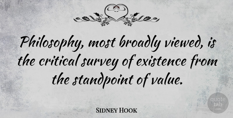 Sidney Hook Quote About Philosophy, Hook, Surveys: Philosophy Most Broadly Viewed Is...