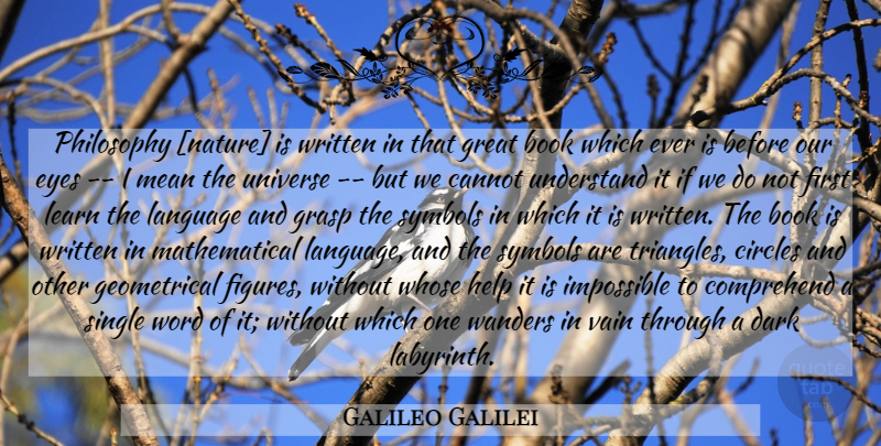 Galileo Galilei Quote About Philosophy, Book, Mean: Philosophy Nature Is Written In...