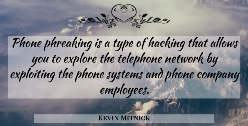 Kevin Mitnick Quote About Exploiting, Explore, Hacking, Network, Systems: Phone Phreaking Is A Type...