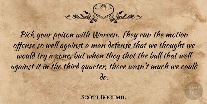 Scott Bogumil Quote About Against, Ball, Defense, Man, Motion: Pick Your Poison With Warren...