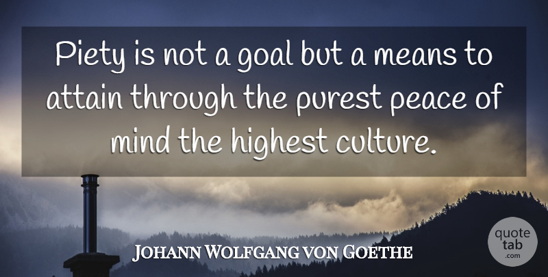 Johann Wolfgang von Goethe Quote About Mean, Goal, Mind: Piety Is Not A Goal...