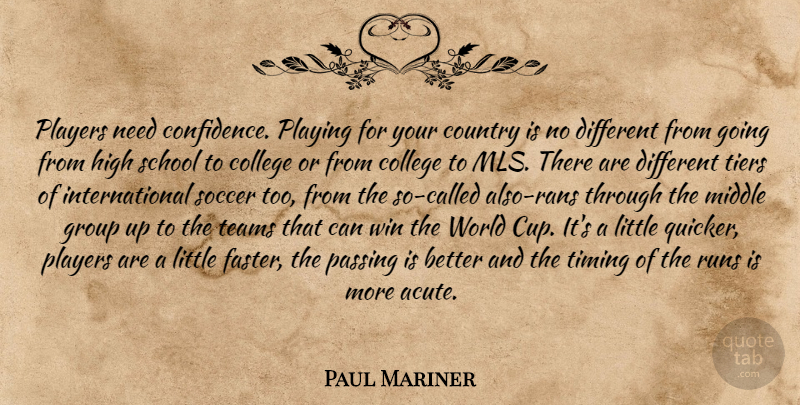 Paul Mariner Quote About College, Country, Group, High, Middle: Players Need Confidence Playing For...