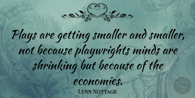 Lynn Nottage Quote About Play, Mind, Shrinking: Plays Are Getting Smaller And...