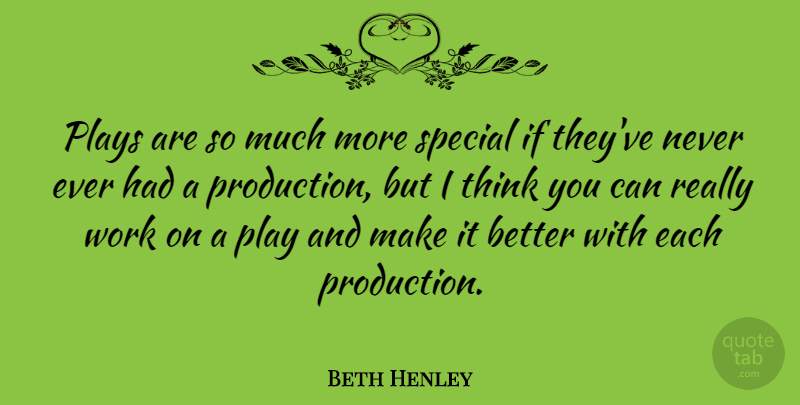 Beth Henley Quote About Thinking, Play, Special: Plays Are So Much More...