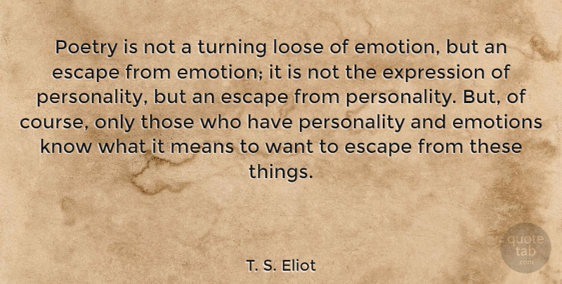 T. S. Eliot Quote About Art, Mean, Expression: Poetry Is Not A Turning...