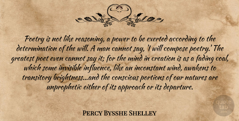 Percy Bysshe Shelley Quote About Determination, Men, Wind: Poetry Is Not Like Reasoning...