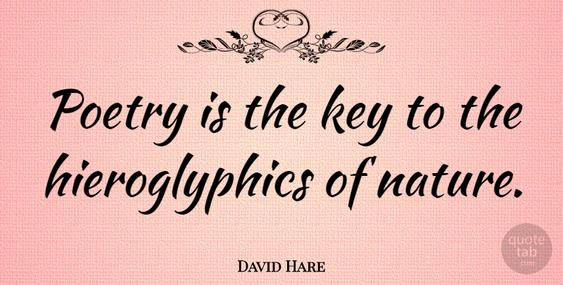 David Hare Quote About Nature, Keys, Hieroglyphics: Poetry Is The Key To...