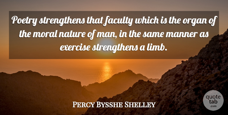 Percy Bysshe Shelley Quote About Exercise, Men, Moral: Poetry Strengthens That Faculty Which...