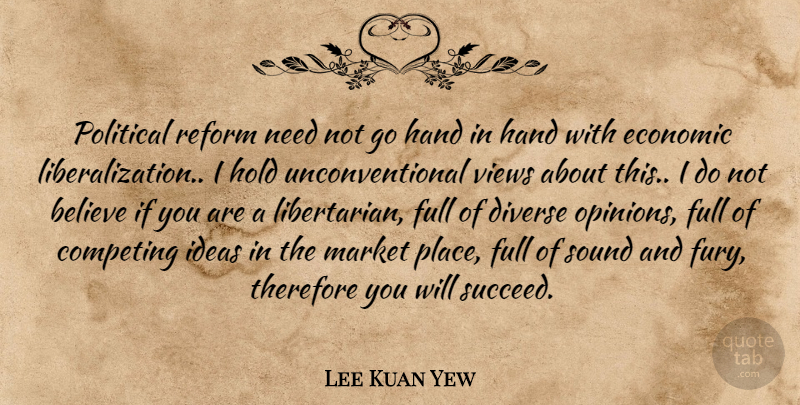 Lee Kuan Yew Quote About Believe, Views, Hands: Political Reform Need Not Go...