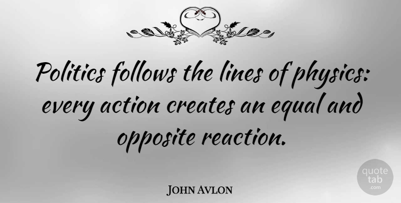 John Avlon Quote About Opposites, Lines, Action: Politics Follows The Lines Of...