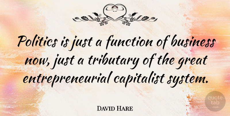 David Hare Quote About Business, Capitalist, Function, Great, Politics: Politics Is Just A Function...
