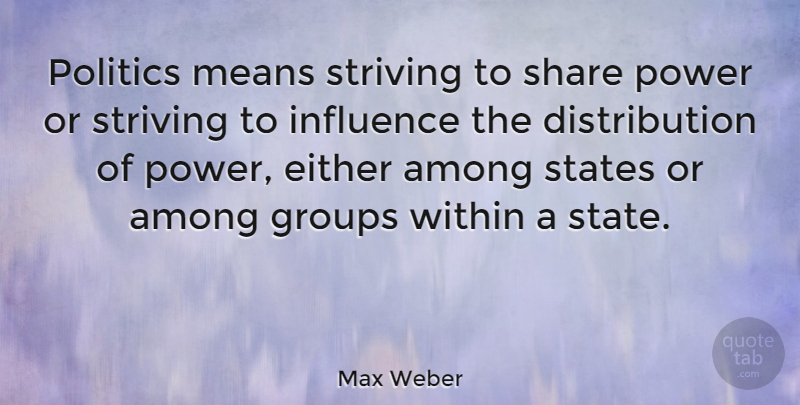 Max Weber Quote About Mean, Distribution Of Power, Groups: Politics Means Striving To Share...