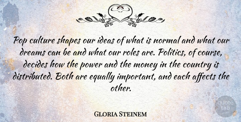 Gloria Steinem Quote About Affects, Both, Country, Culture, Decides: Pop Culture Shapes Our Ideas...