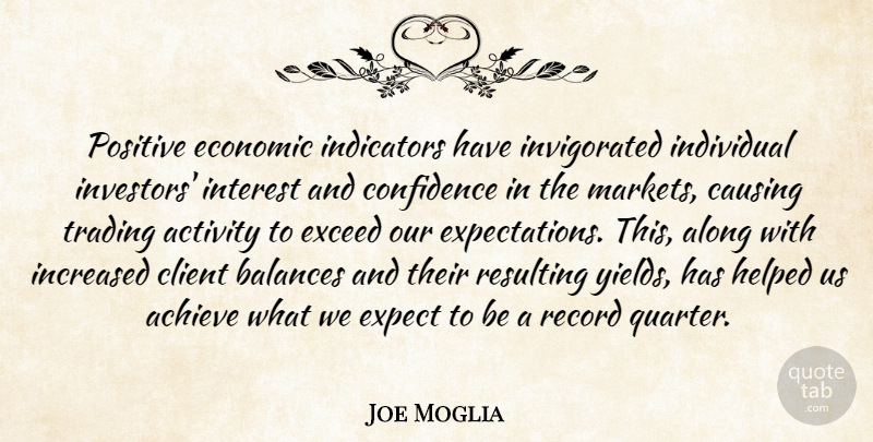 Joe Moglia Quote About Achieve, Activity, Along, Balances, Causing: Positive Economic Indicators Have Invigorated...