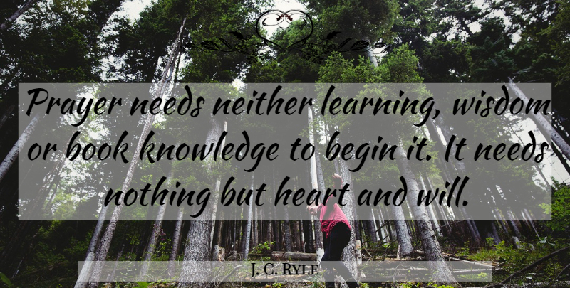 J. C. Ryle Quote About Prayer, Book, Heart: Prayer Needs Neither Learning Wisdom...