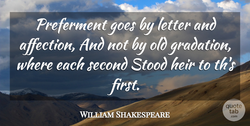 William Shakespeare Quote About Heirs, Firsts, Letters: Preferment Goes By Letter And...