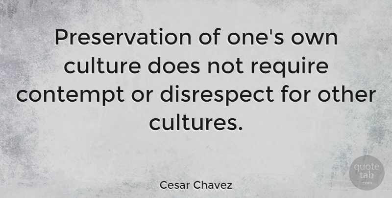 Cesar Chavez Quote About Other Cultures, Diversity, Disrespect: Preservation Of Ones Own Culture...