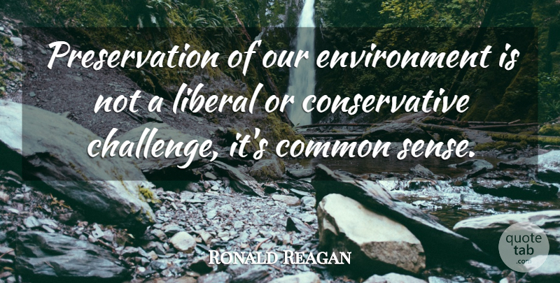 Ronald Reagan Quote About Common Sense, Challenges, Conservative: Preservation Of Our Environment Is...