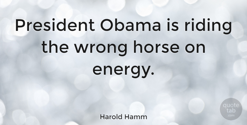 Harold Hamm Quote About Horse, President, Riding: President Obama Is Riding The...