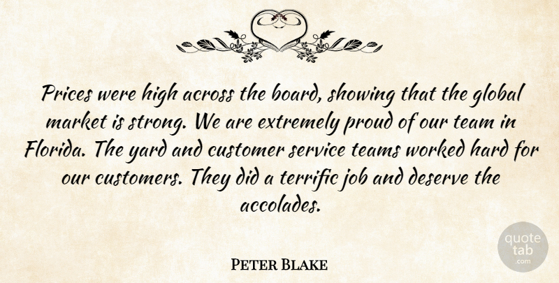 Peter Blake Quote About Across, Customer, Deserve, Extremely, Global: Prices Were High Across The...