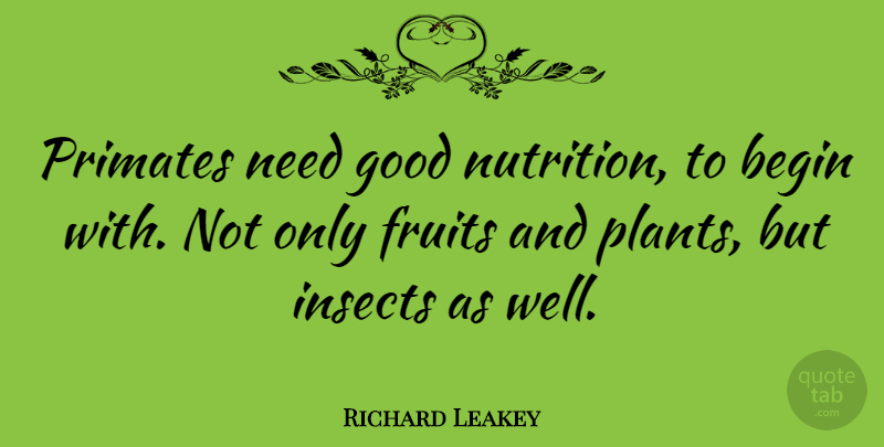 Richard Leakey Quote About Fruit, Needs, Nutrition: Primates Need Good Nutrition To...