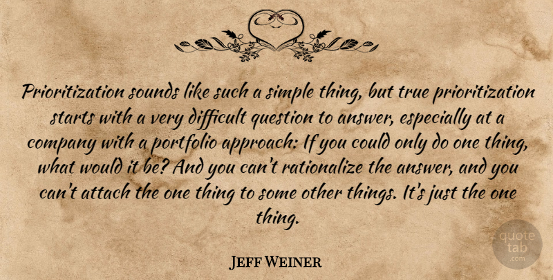 Jeff Weiner Quote About Attach, Portfolio, Question, Sounds, Starts: Prioritization Sounds Like Such A...