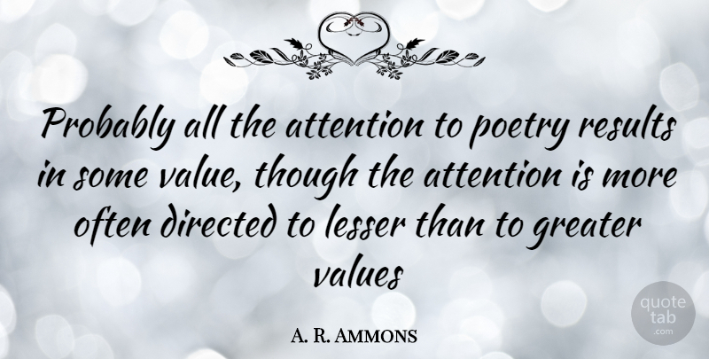 A. R. Ammons Quote About Attention, Results, Greater: Probably All The Attention To...