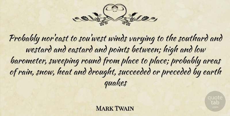 Mark Twain Quote About Areas, Earth, Heat, High, Low: Probably Noreast To Souwest Winds...