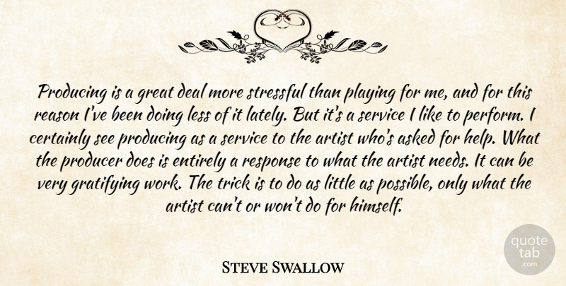 Steve Swallow Quote About Artist, Asked, Certainly, Deal, Entirely: Producing Is A Great Deal...