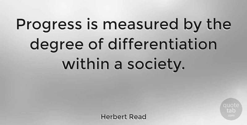 Herbert Read Quote About Progress, Differentiation, Degrees: Progress Is Measured By The...