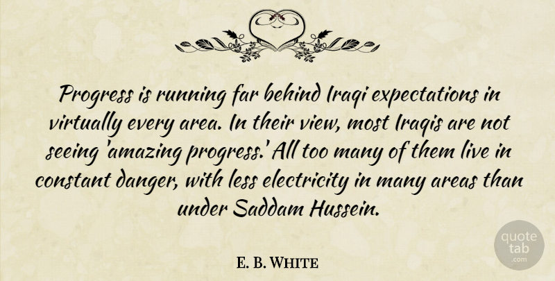 E. B. White Quote About Areas, Behind, Constant, Electricity, Far: Progress Is Running Far Behind...