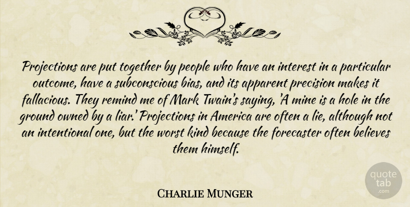 Charlie Munger Quote About Liars, Lying, Believe: Projections Are Put Together By...