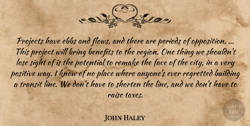 John Haley Quote About Benefits, Bring, Building, Face, Lose: Projects Have Ebbs And Flows...