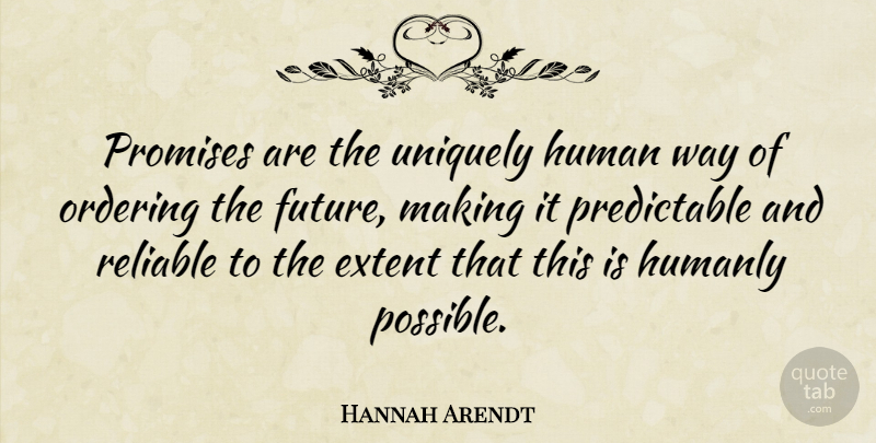 Hannah Arendt Quote About Future, Commitment, Keeping Promises: Promises Are The Uniquely Human...