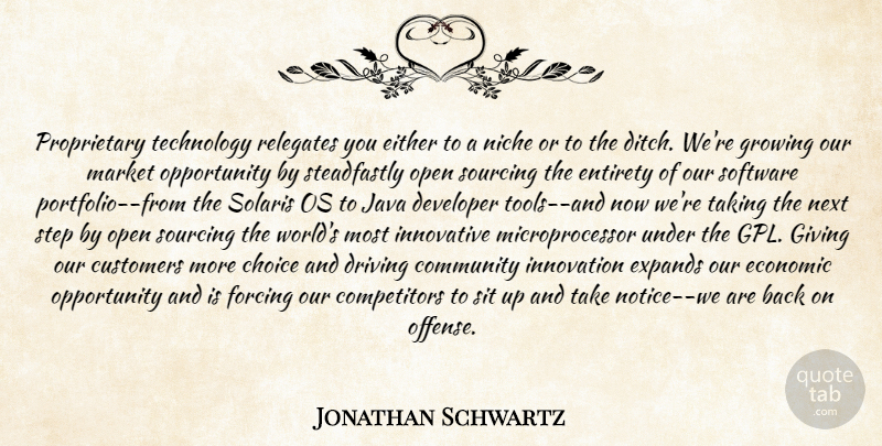 Jonathan Schwartz Quote About Choice, Community, Customers, Developer, Driving: Proprietary Technology Relegates You Either...