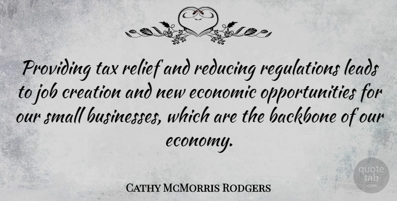 Cathy McMorris Rodgers Quote About Jobs, Opportunity, Relief: Providing Tax Relief And Reducing...