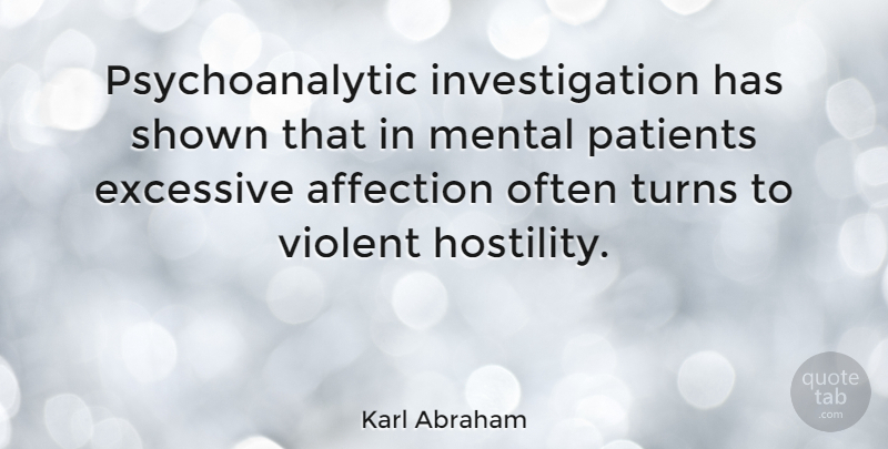 Karl Abraham Quote About Patient, Affection, Violent: Psychoanalytic Investigation Has Shown That...