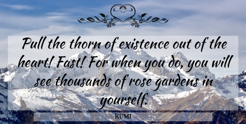 Rumi Quote About Heart, Garden, Rose: Pull The Thorn Of Existence...